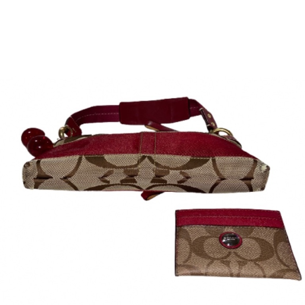 Coach 2006  Signature Canvas Shoulder Bag with Red Trim, card holder & charm - Picture 5 of 10